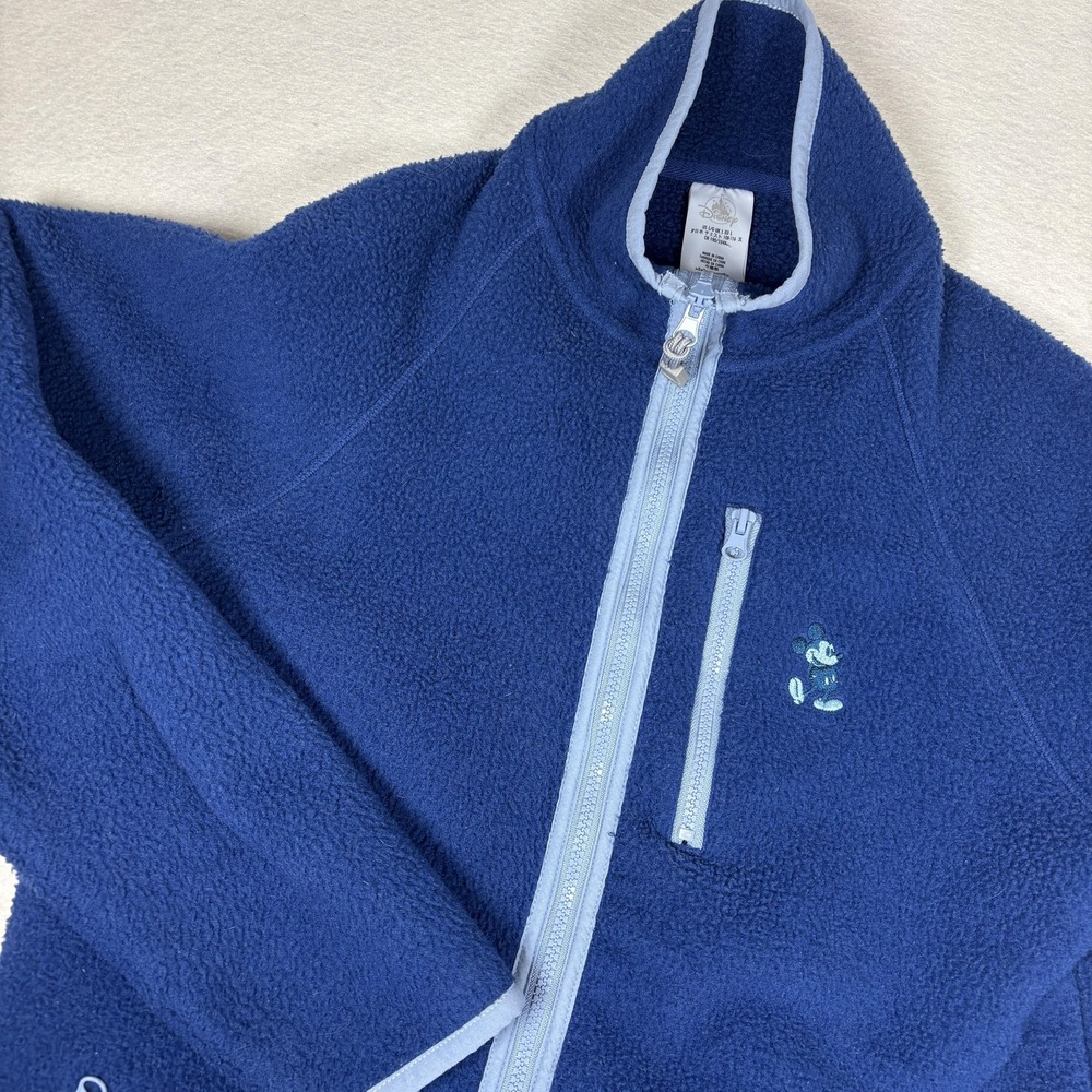 Disney Mickey Mouse Fleece Jacket Mens L Blue Full Zip Pockets Embroidered